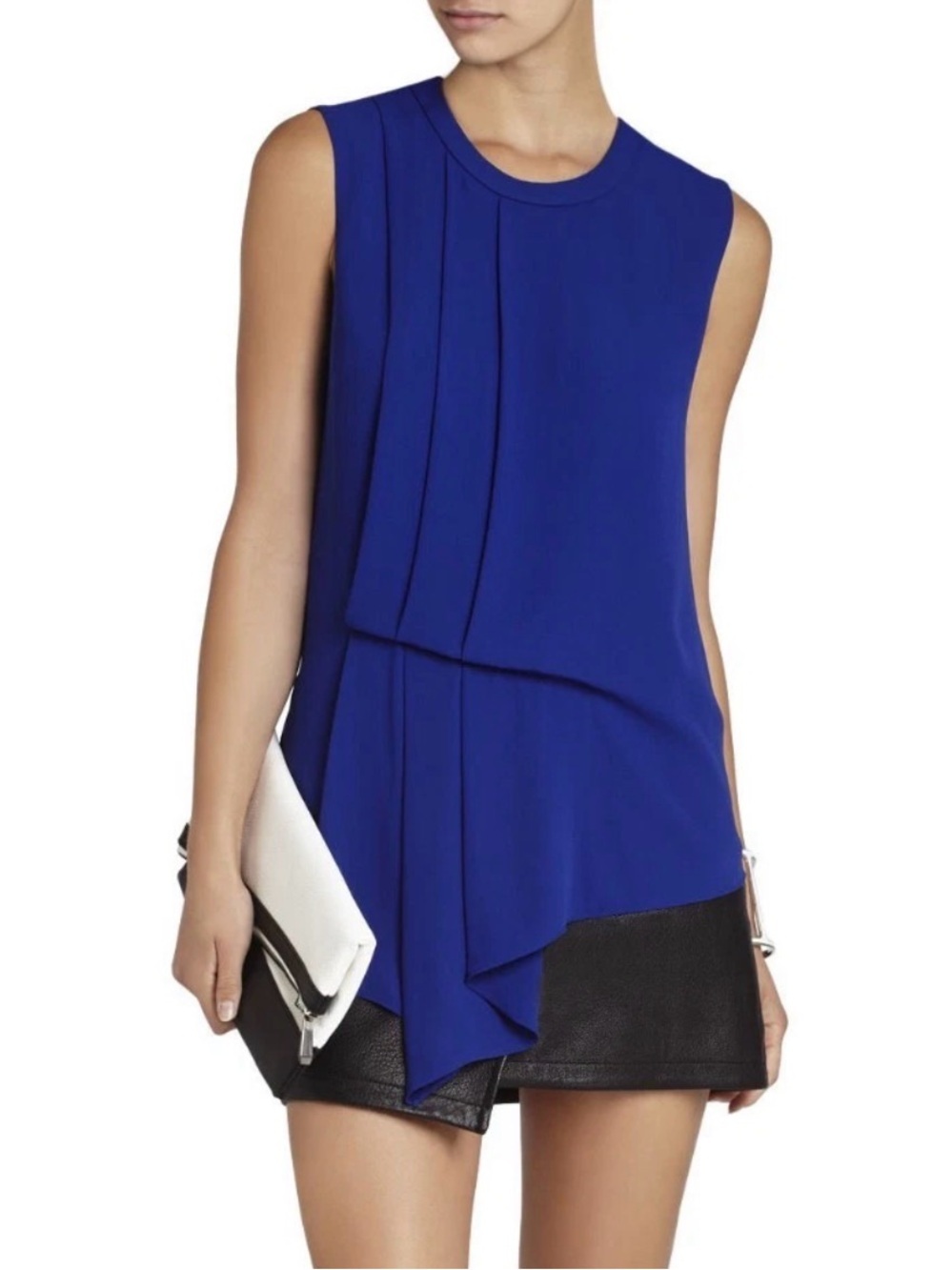 Mossimo Women Sleeveless Top blouse Royal Blue Pleated Accent business Size S/P